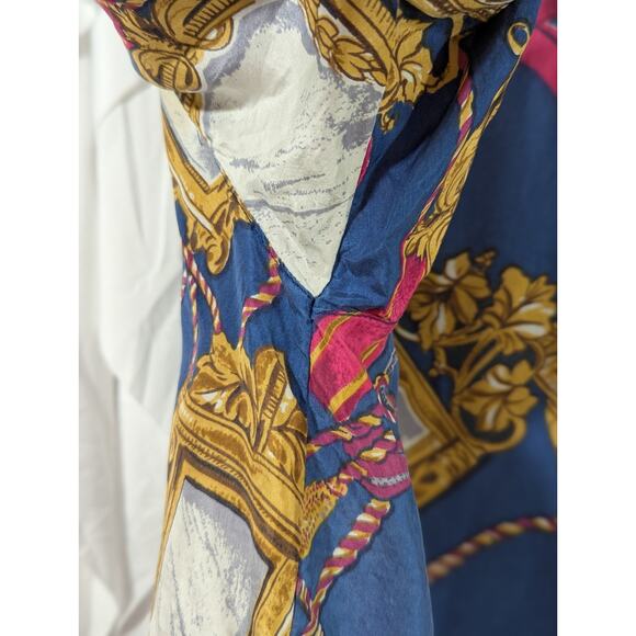 Notations Medium Silk Button Up Blue w/Gold Rope & Frames, Pink Ribbon VTG 80's - Picture 6 of 9